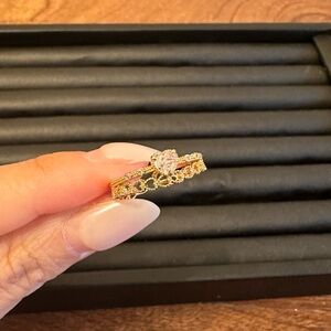 Gold Double Layer Heart Diamond Hollow Ring